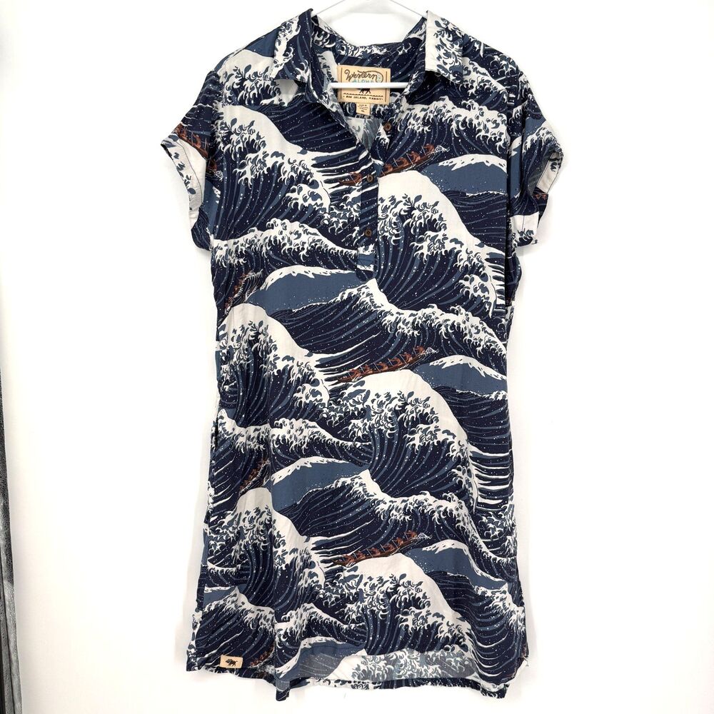 Western Aloha Popover Tropical Japan Hawaii Pacific Rower Floral Shirt Dress XL